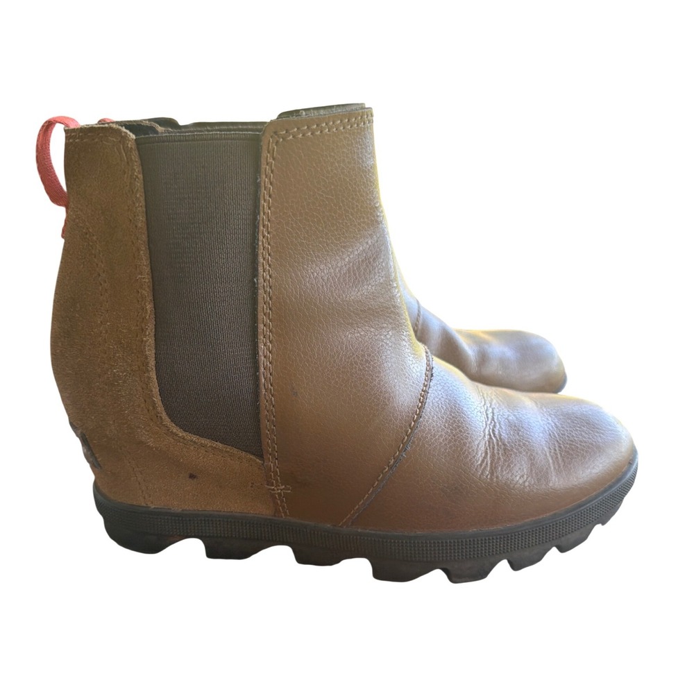 SOREL Kids Joan of Arctic Wedge II Chelsea Boots Tan Leather Size 1 Waterproof - Picture 2 of 7